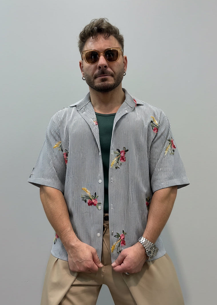 CAMICIA RIGATA RICAMO FIORI