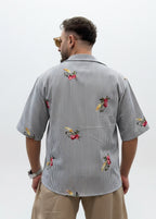 CAMICIA RIGATA RICAMO FIORI