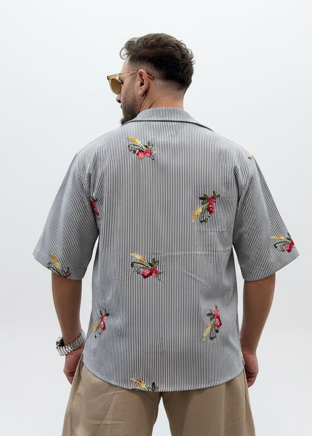CAMICIA RIGATA RICAMO FIORI
