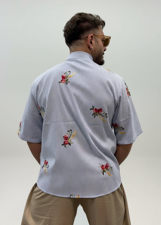 CAMICIA RIGATA RICAMO FIORI