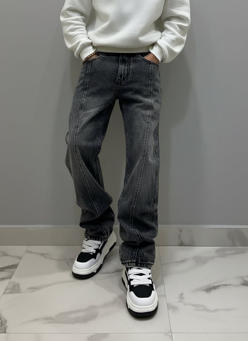 JEANS BAGGY GREY CURVED PANEL