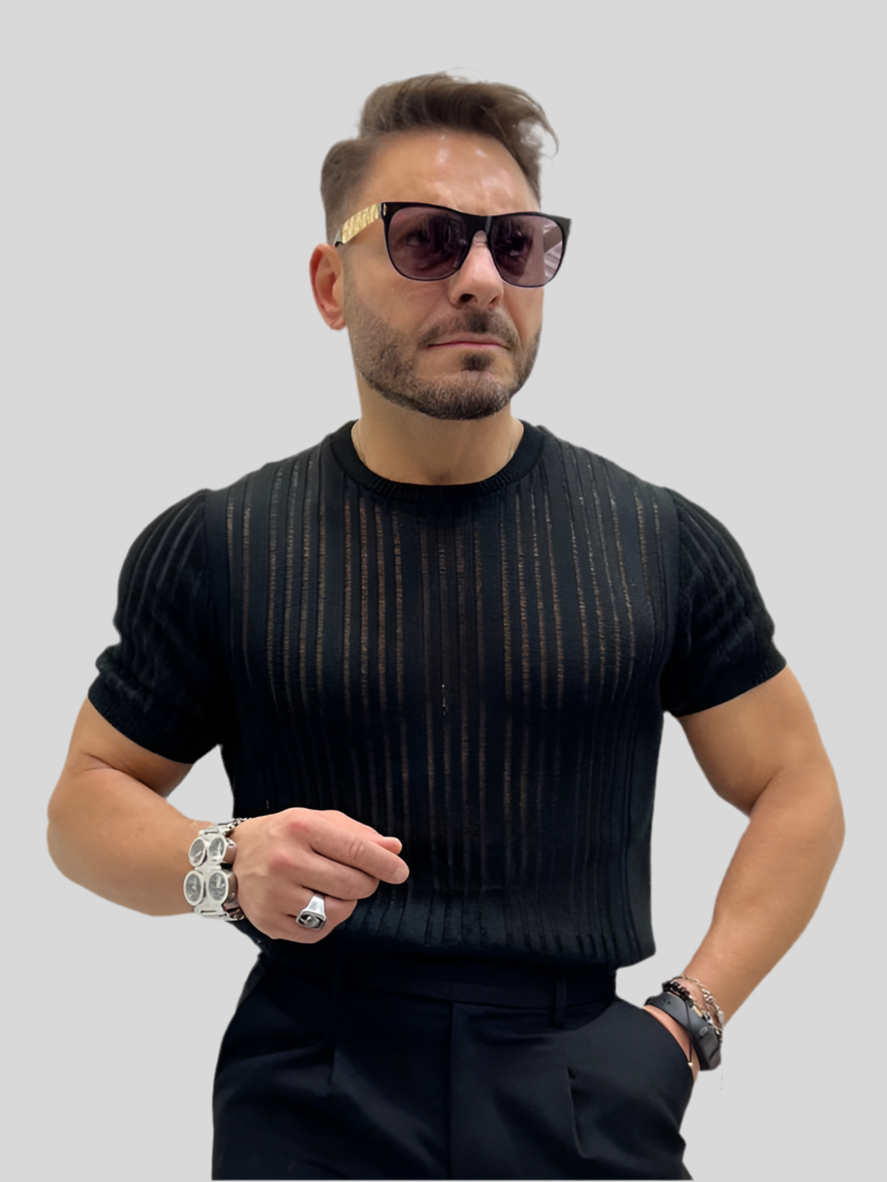 T-SHIRT IN FILO DI SCOZIA EFFETTO SMAGLIATO