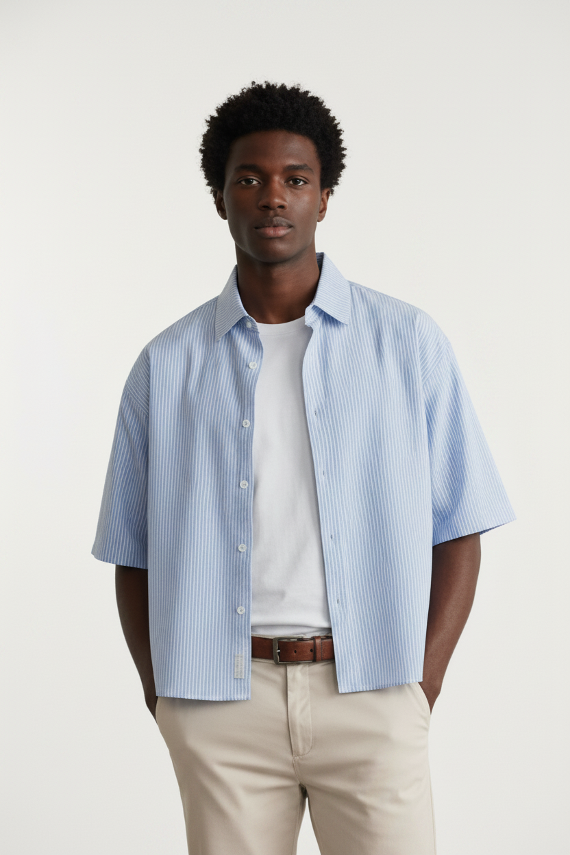 Camicia over crop rigata