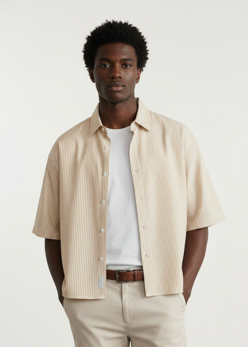 Camicia over crop rigata