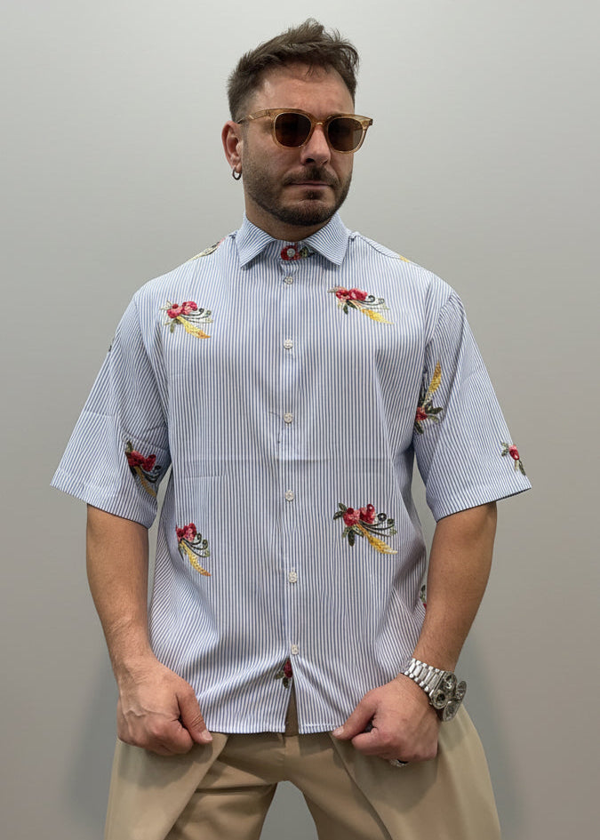 CAMICIA RIGATA RICAMO FIORI