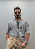 CAMICIA RIGATA RICAMO FIORI