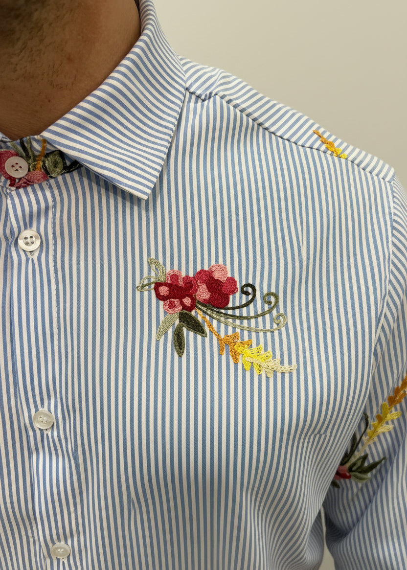 CAMICIA RIGATA RICAMO FIORI