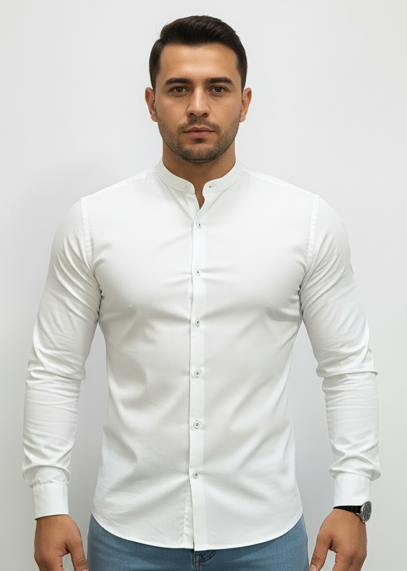 Camicia Colletto Coreano Bianca