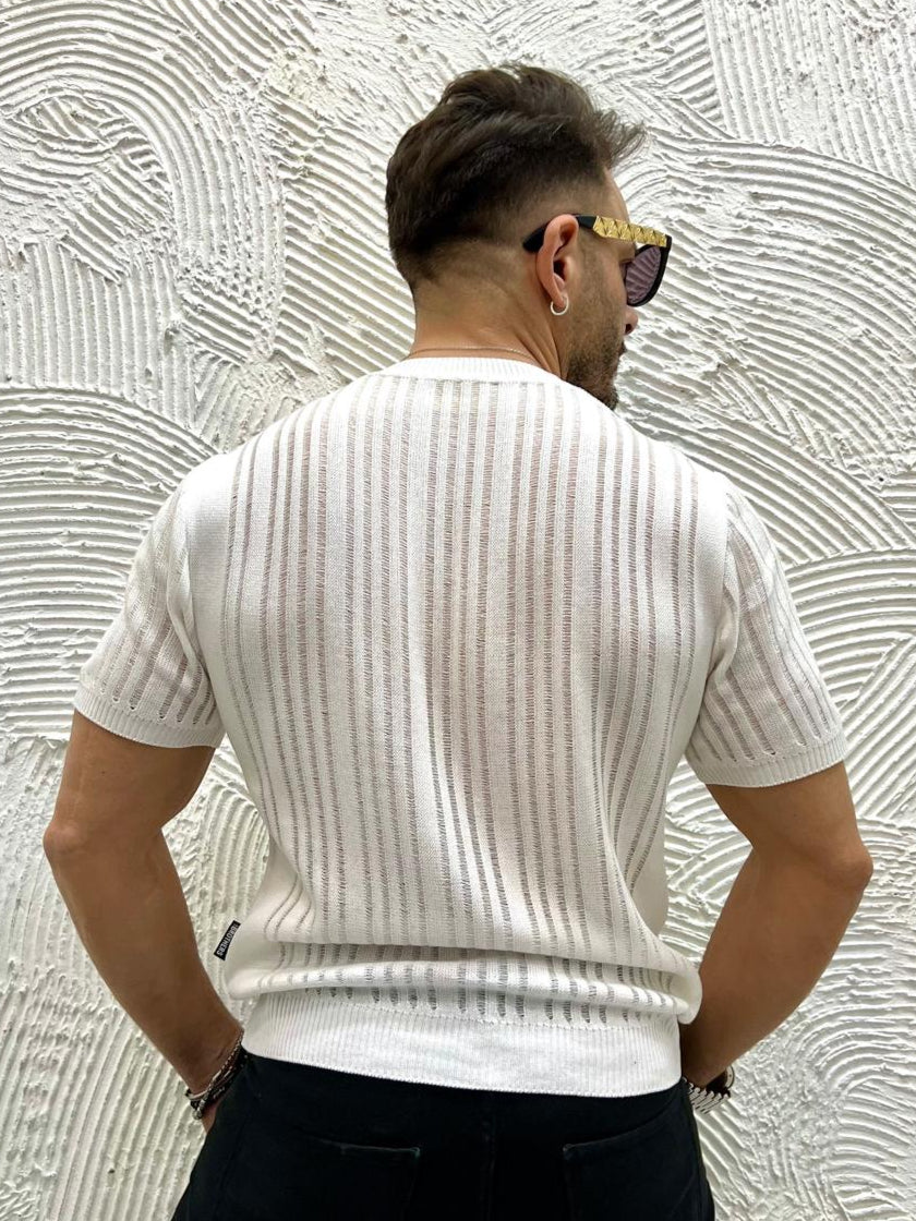 T-SHIRT IN FILO DI SCOZIA EFFETTO SMAGLIATO