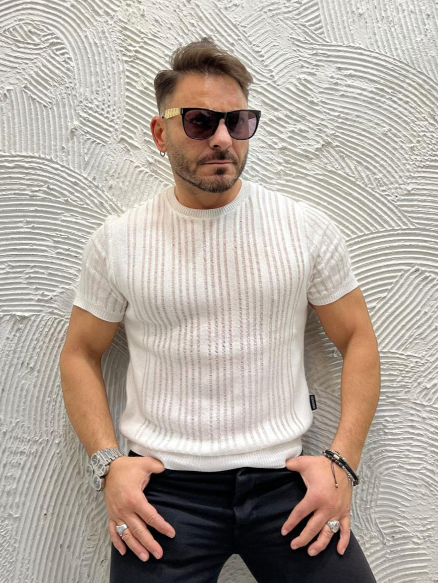 T-SHIRT IN FILO DI SCOZIA EFFETTO SMAGLIATO