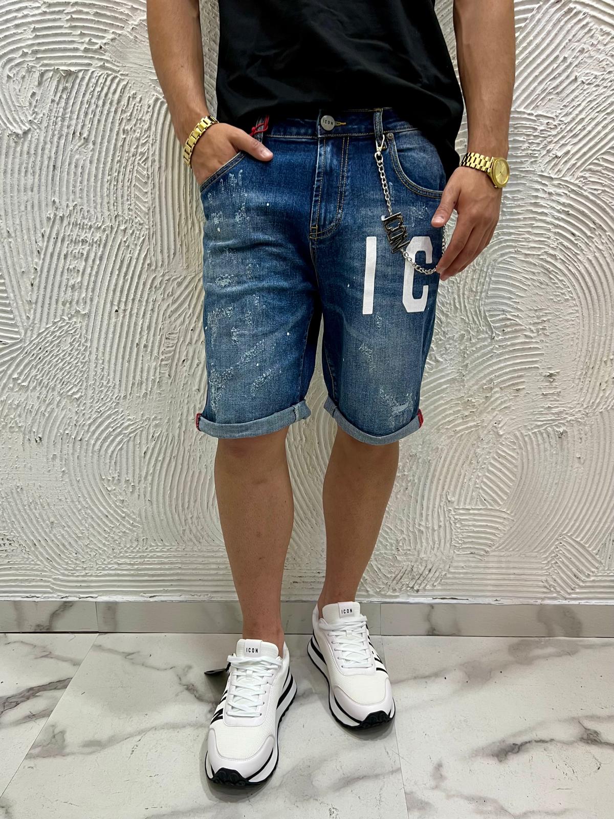 Bermuda ICON in denim logo gamba