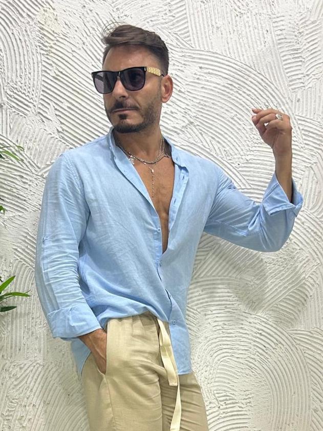 Camicia Lino Collo Coreano  KSLAB