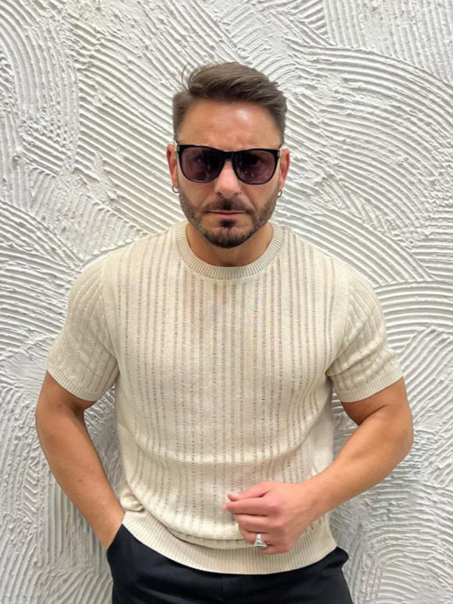 T-SHIRT IN FILO DI SCOZIA EFFETTO SMAGLIATO