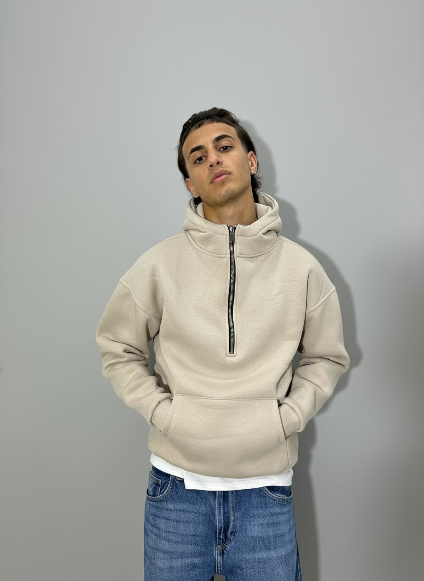 Felpa MezzaZip Cappuccio