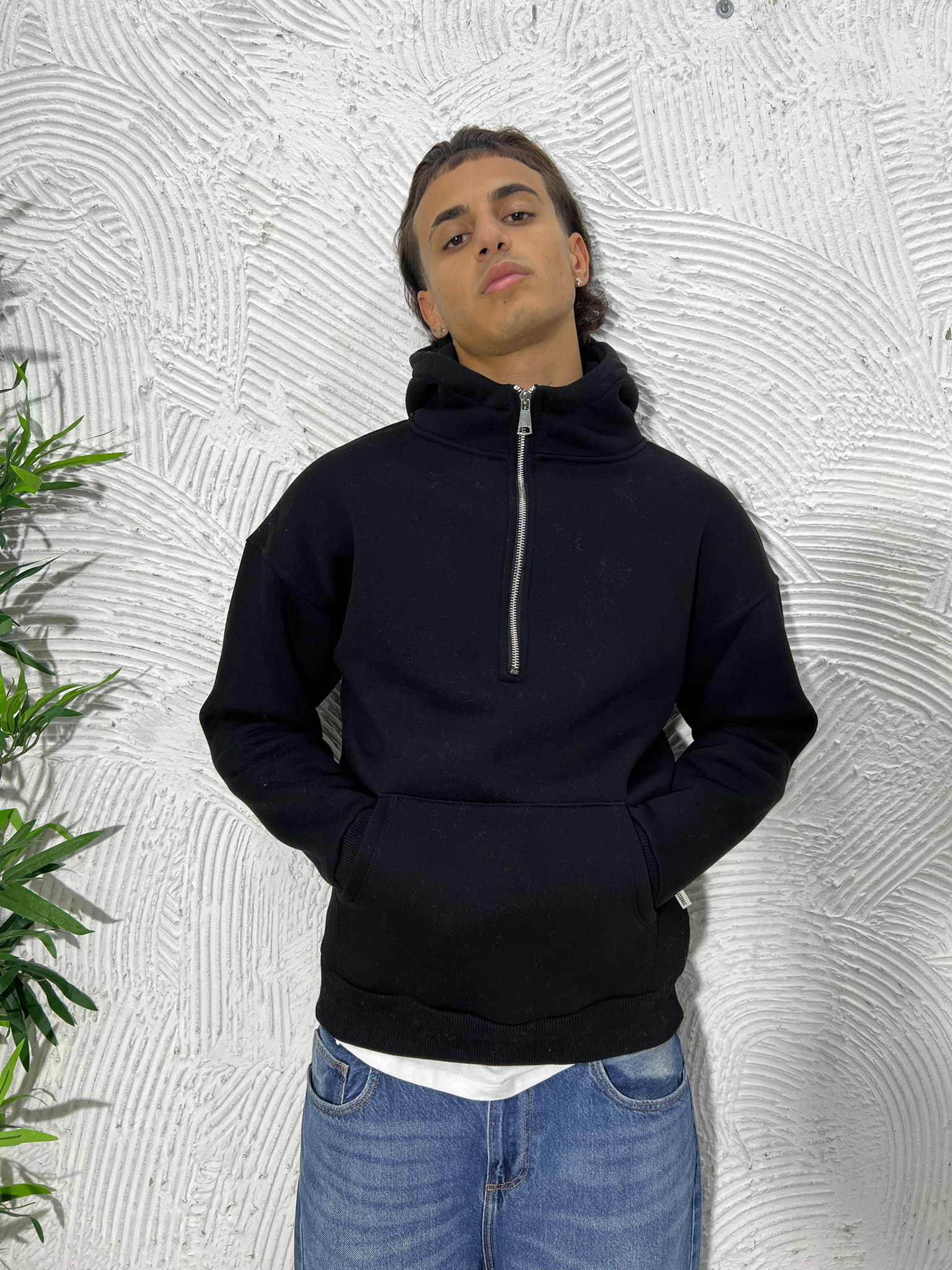 Felpa MezzaZip Cappuccio