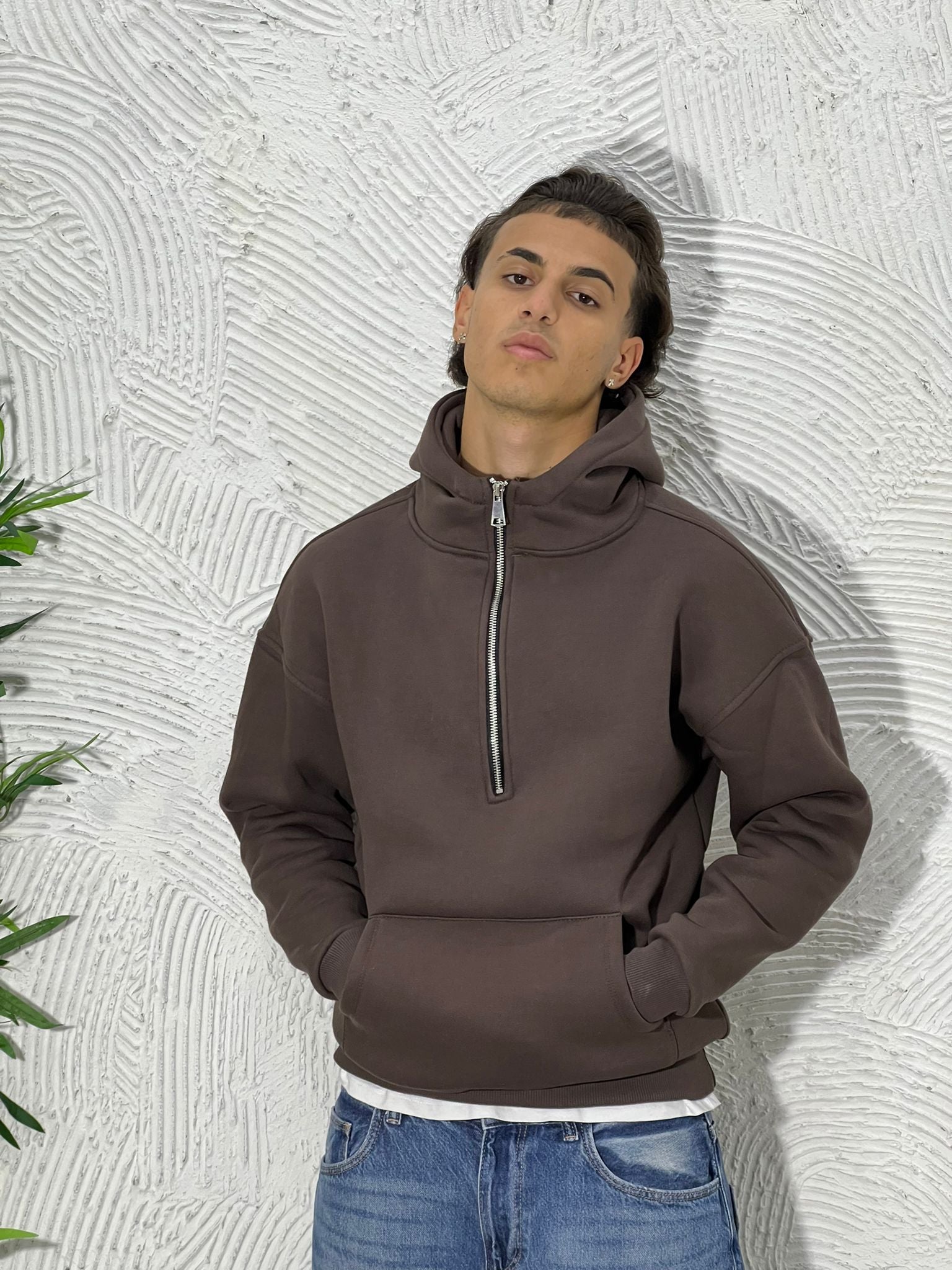 Felpa MezzaZip Cappuccio