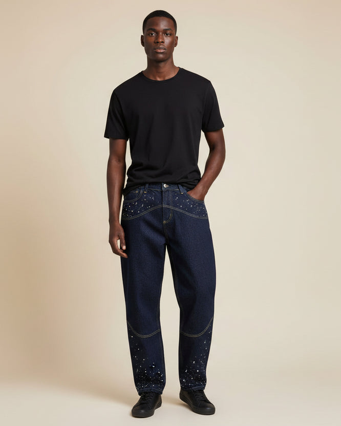 DENIM STRASS PERLATO DARK BLUE