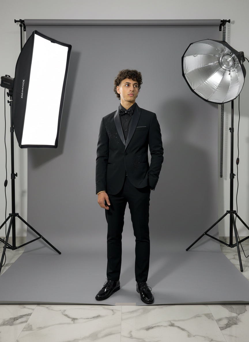 ABITO SMOKING DETTAGLI FULMINI