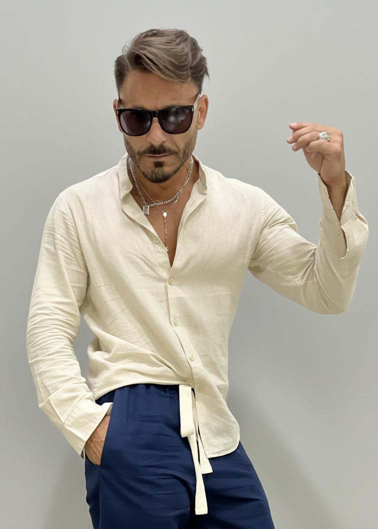 Camicia Lino Collo Coreano  KSLAB